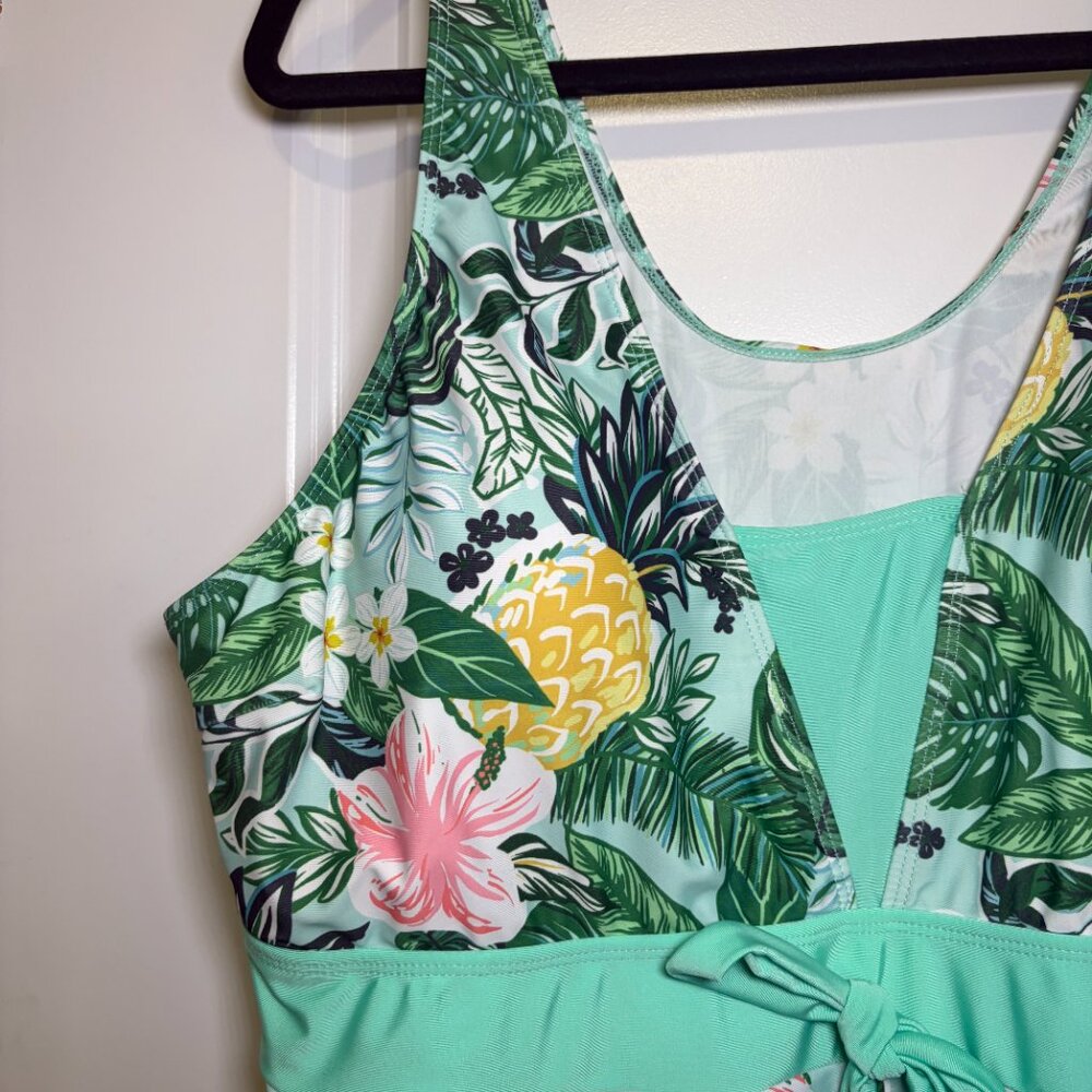Women's Size 5X Aqua Tropical Print Swimwear Tankini Top - Picture 4 of 9
